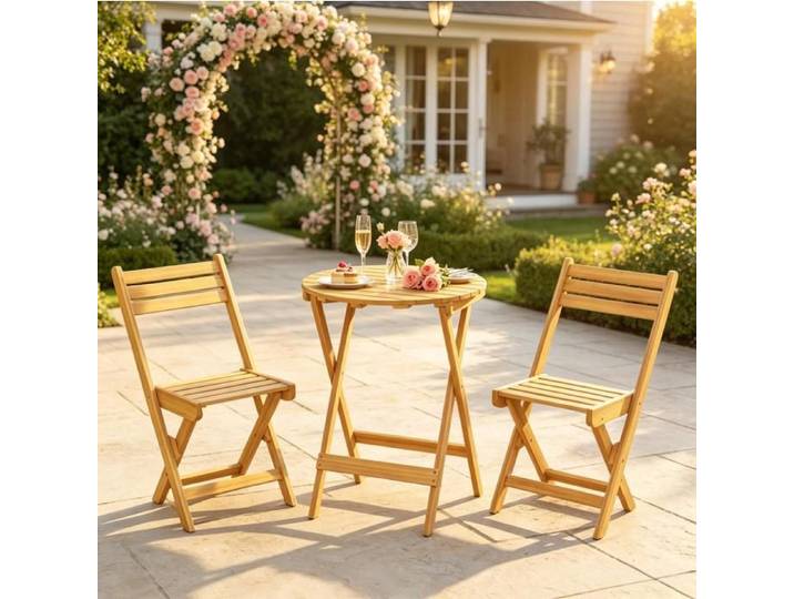 Ensemble Table De Jardin Pliante 2 Chaises pour 2 Personnes - HAVRYA - Livré Monté Bois d'Acacia Naturel