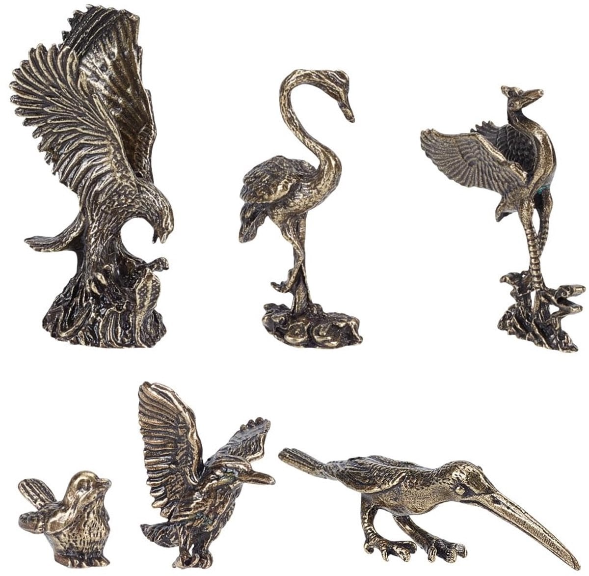 Dailygoods Set van 6 Gouden Vogel Beeldjes van Messing voor Decoratie