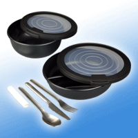 - Kein Hersteller - Mepal Camping Ess-Set - 2 Plastikschüsseln mit Deckel, Metall-Bestecksatz