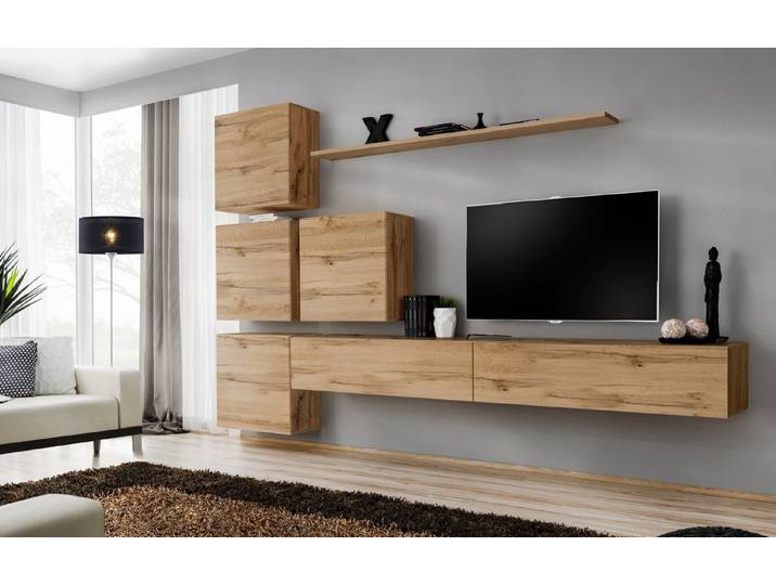 Xlmoebel Wohnwand Braunes 7-teiliges Set TV-Ständer Regal Modern Design, Made in Europa