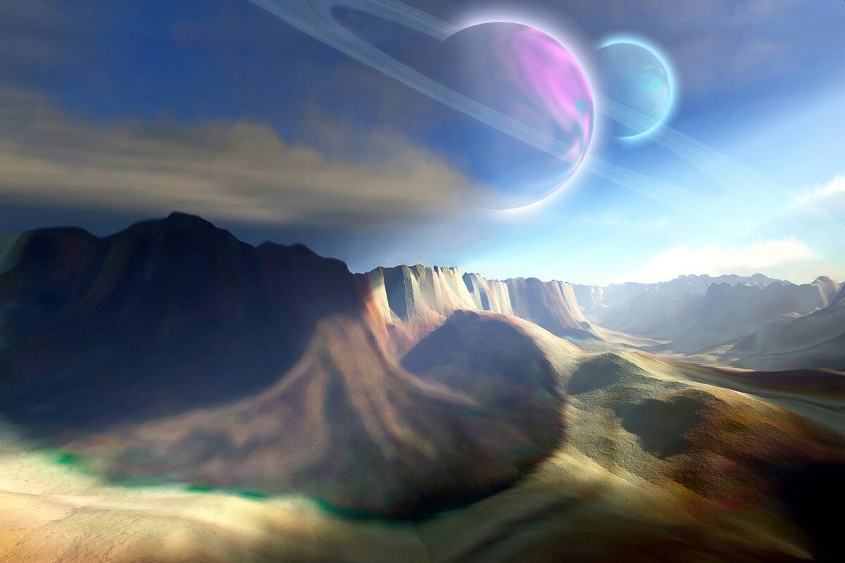 Fototapete PAPERMOON "Futuristische Landschaft", bunt, B:2,5m L:1,86m, Vlies, Tapeten, Fototapete