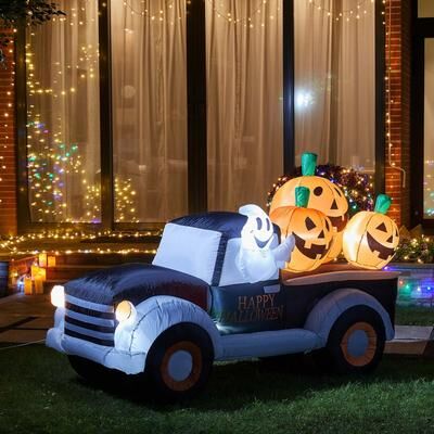Glitzhome 8ft Halloween Lighted Inflatable Truck with Jack-O-Lantern Pumpkins Outdoor Yard Decor