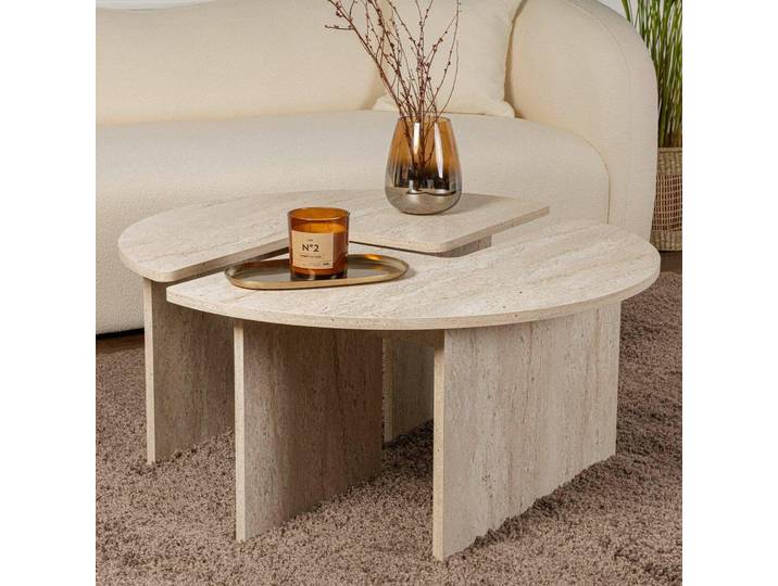 Tairn - Table basse\, 90x90x41h cm Beige\, Forme Ronde