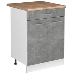 Vicco, Regal, Spülenunterschrank R-Line, Beton/Weiss, 60 cm Arbeitsplatte Goldkraft Eiche