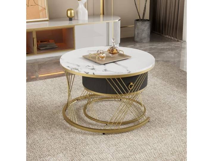 Table basse - Lot de 2 - Façon Marbre - 70x70x45 cm - 50x50x40 cm - Style Moderne