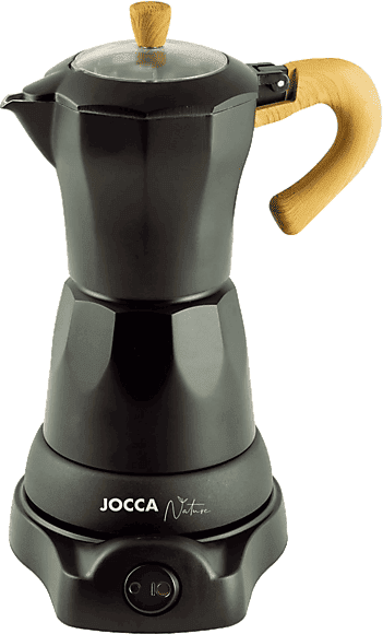Cafetera tradicional - Jocca 2188N, 0.26 l, Aluminio, 480 W, 6 Tazas, Italiana, Eléctrica, Sin Cables, Negro/Madera