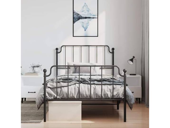 KTHLBRH Bettgestell aus Metall, schwarz, 100 x 200 cm Stahl-Bettgestell, 26 cm tief, Kopf- und Fußteil, Matratzenauflage