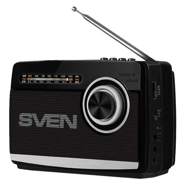 Sven Funkgerät Lautsprecher SRP-535, schwarz (3W, FM/AM/SW, USB, microSD, Taschenlampe, Batterie) (AM, FM) (SVEN)