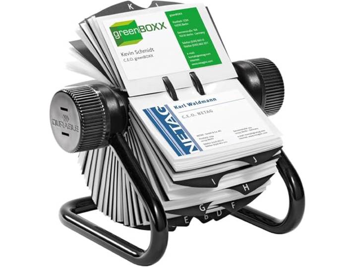Durable Fichier rotatif Visifix 200 pochettes\, Noir\, 248101 Répertoire alphabétique 25 touches A-Z\, rangement de 400 cartes de visite 104 x 72 mm\, métal robuste\, Made in Poland