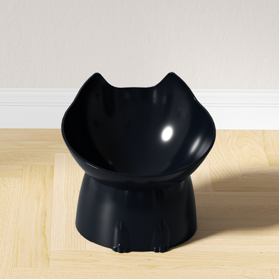 Multicon Wholesale Hub WhiskerWare Elevated Cat Bowl With Tilted Edge, Anti Tip Plastic, Neck Protection black