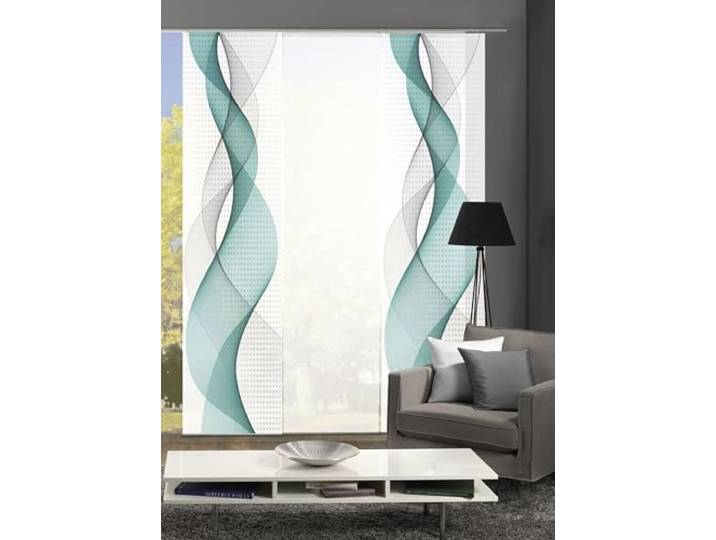 Home Fashion 88669, 3er-Set Schiebegardinen 'OPALIA' 3X 245 x 60 cm inkl. Zubehör Farbe:, Farbe:türkis