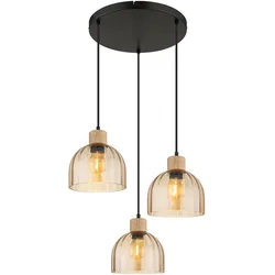 LED Pendelleuchte Hängelampe Metall schwarz matt Glas Holz Esszimmerlampe H130cm