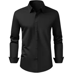 VEVOR Herrenhemd XL, Langarmhemd, knitterfrei, Freizeithemden, Bügelfrei, Businesshemden, weicher Stretch-Stoff für Business, Freizeit oder formelle Anlässe, Arbeit, Hochzeit, Abendessen, Schwarz
