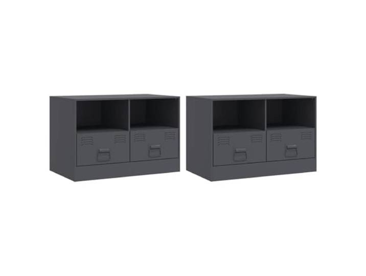 KUPTYERFG TV-Schrank 2er Set Anthrazit 67x39x44cm Stahl Lowboard Robuste Fernsehtische aus kaltgewalztem Stahl mit Schubladen und Metallgriffen für Ihr Wohnzimmer und Schlafzimmer.