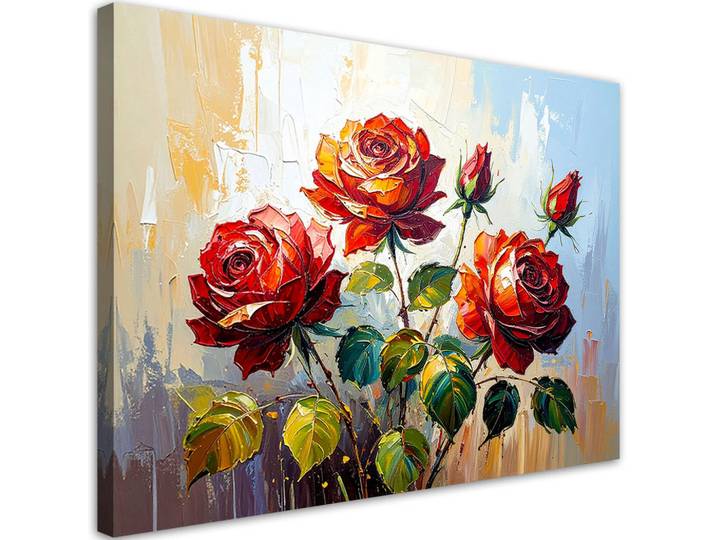 Feeby Leinwandbild Rote Rosen auf beigem abstrakten Hintergrund 100x70cm, Baum/Pflanze/Natur, Rechteckig, 100x70 cm, Bilder & Rahmen, Bilder, Leinwandbilder