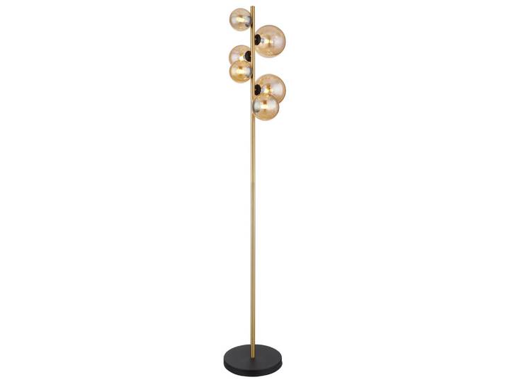 Globo Led-Stehleuchte Riha, Schwarz, Messingfarben, Glas, 26.5x155x28.5 cm, CE, Fußschalter, LED-Leuchtmittel austauschbar, Lampen & Leuchten, Innenbeleuchtung, Stehlampen