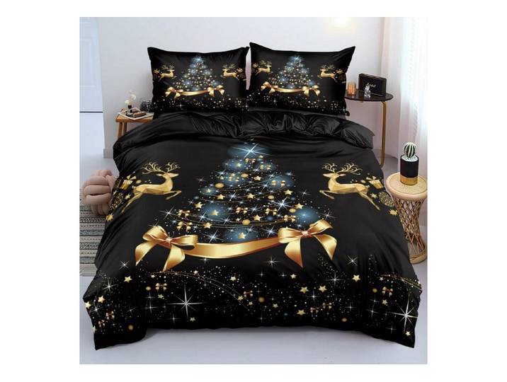 LuxusKollektion Kinderbettwäsche Bettwäsche Weihnacht Hirsch 200x220 Schwarz Gold
