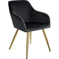 tectake Esszimmerstuhl Marilyn Samtoptik, goldene Stuhlbeine  Schwarz/Gold