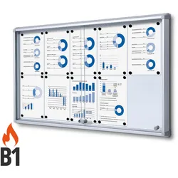 Schaukasten 10 x A4 B1 Alu mit Schiebetüren Infokasten innen Brandschutz brandsicher runde Sicherheitsecken