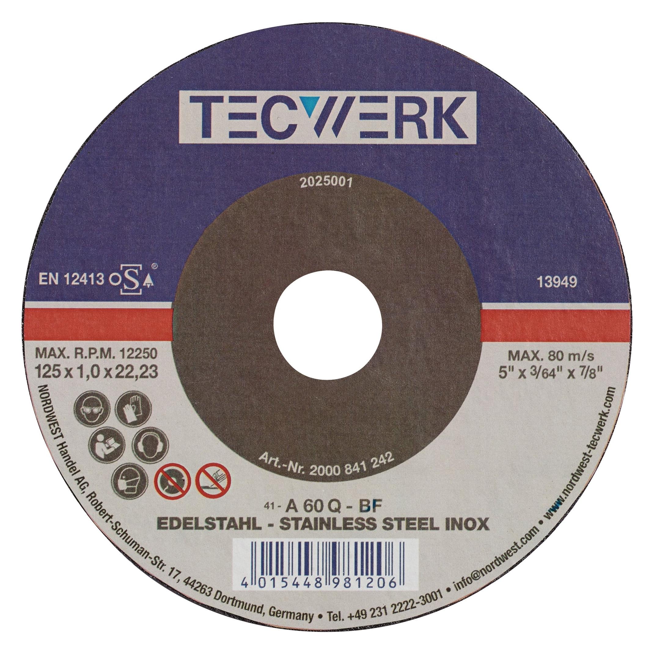 Tecwerk Trennscheibe INOX D125x1,5mm gerade INOX Bohrung 22,23 mm (2000841244)