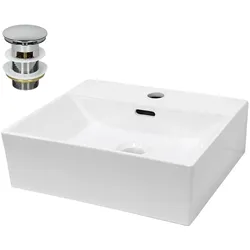 LuxeBath ECD Germany Aufsatzwaschbecken Keramik Weiß 415×360×130 mm, mit Überlauf, inkl. Ablaufgarnitur – Design Waschschale/Waschtisch