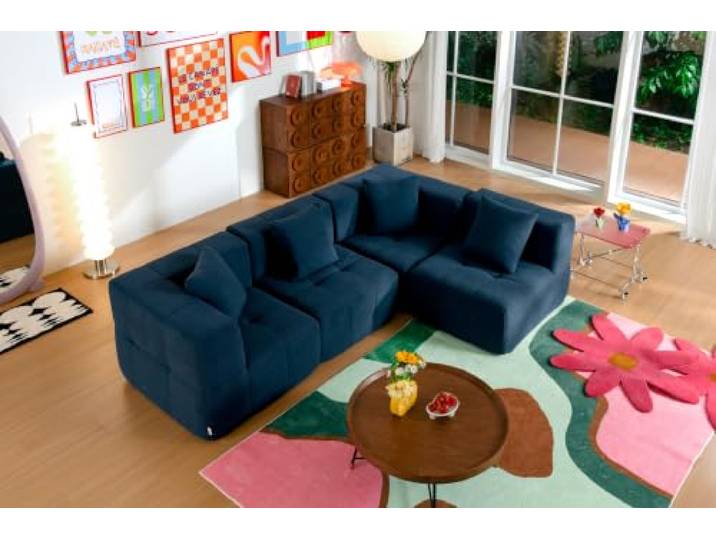 MILYsofa Modulares Ecksofa, 4-Sitzer, Bouclé-Bezug Tiefblau, 4-teilig, Abnehmbare Kissenbezüge (Tiefblau, 4-Sitzer)