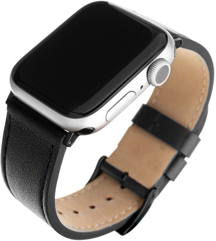 Fixed Apple Watch (42/44/SE/45/46/49mm) Ægte Læder Rem - Sort