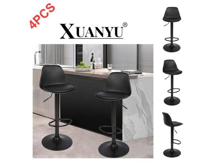 Tabouret de Bar pliant avec dossier XUANYU - Noir - Hauteur réglable - Rotation 360°