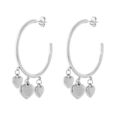 Paar Creolen ADELIA´S "Ohrringe Creolen aus Edelstahl mit drei Herzanhängern", Damen, Gr. Damen, Edelstahl, silber (silberfarben), Ohrringe, Stylische Modeschmuck-Creolen mit drei Herzanhängern