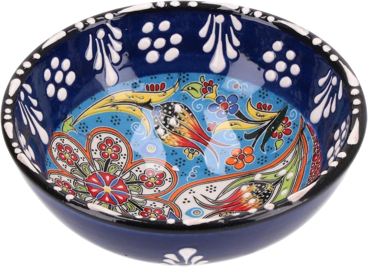 Oosterse Keramische Kom Blauw - Handgeschilderde Graanbak - Ø 12 cm