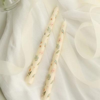 Uplift Essentials 2 Piece Hand Painted Rose Taper Candles beige