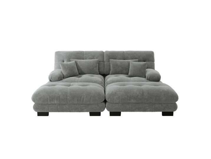 Canapé modulaire en chenille avec ottomans gris