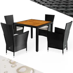 CASARIA® Polyrattan Gartenmöbel Set 90x90cm Esstisch Akazie Schwarz