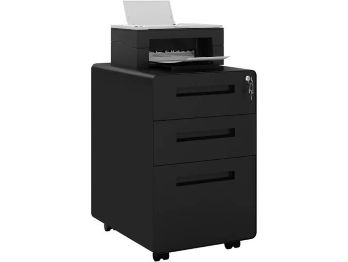 Caisson de Bureau Métal WOLTU à 3 Tiroirs Verrouillable Noir