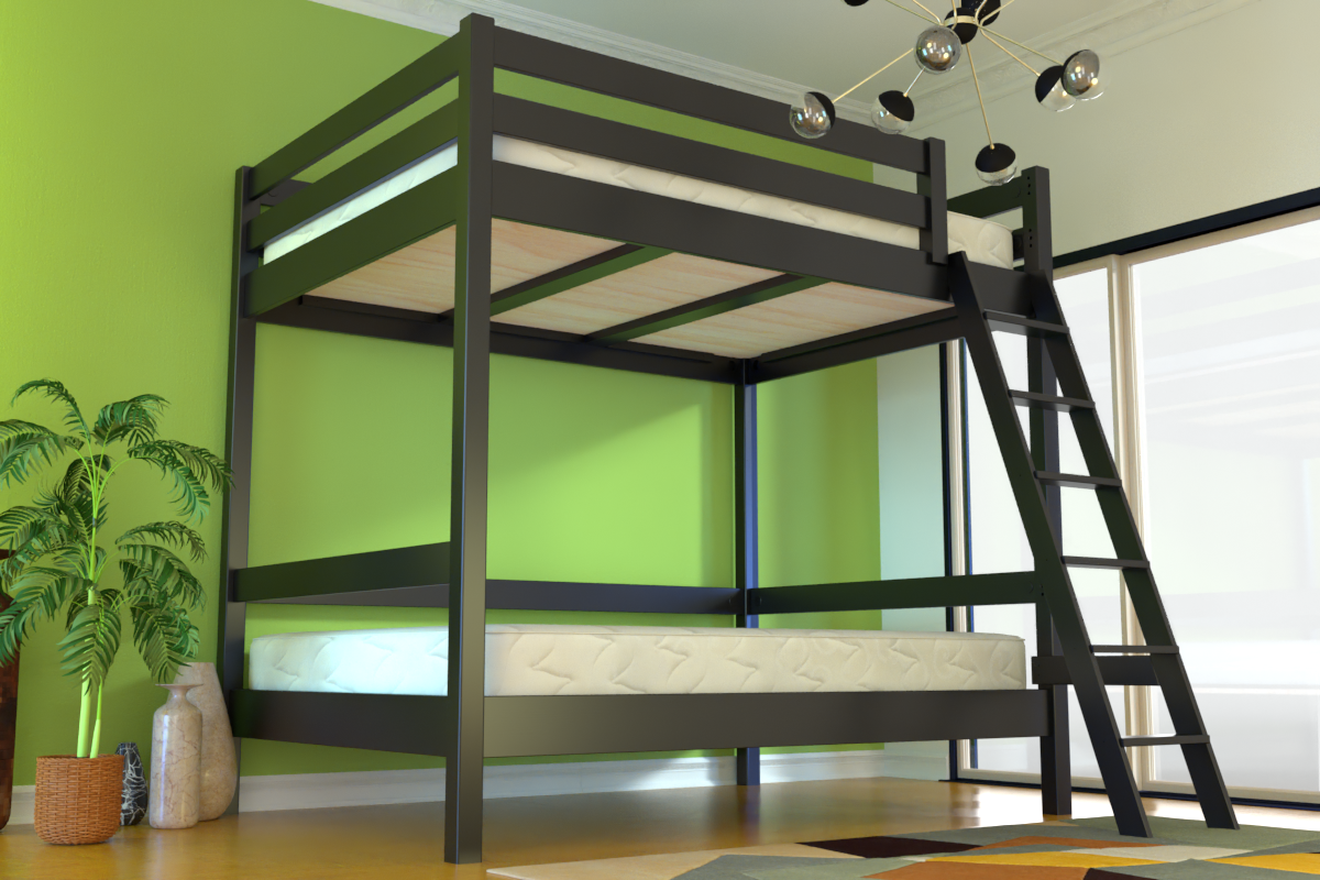 ABC MEUBLES Lit double superposé Sylvia 160x200 avec échelle - Noir