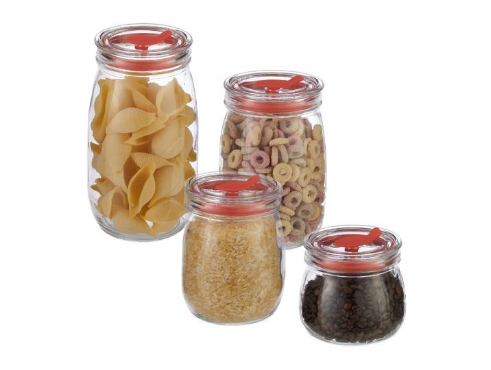 Vorratsgläser 4er-Set mit Deckel Rot-Transparent