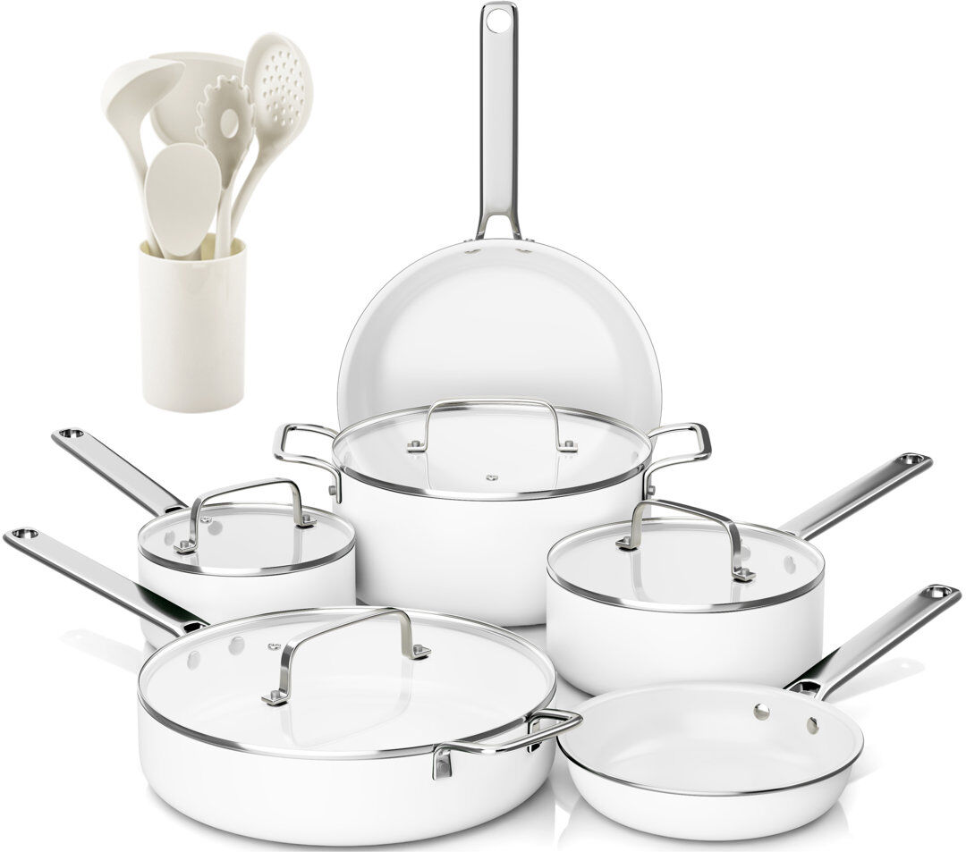 CAANNASWEIS 15 - Piece Non-Stick Ceramic Cookware Set White 15