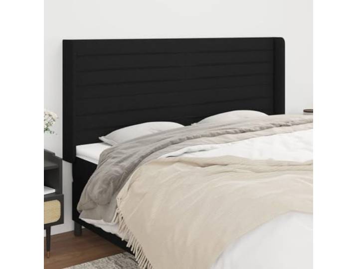 RJPLMFV Kopfteil mit Ohren, schwarz, 203 cm, Stoff Höhenverstellbar, stabile Holzfüße, atmungsaktiver Stoff, Rückenstütze, Handbuch enthalten