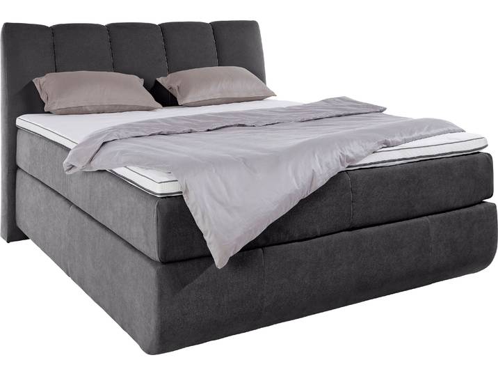 Boxspringbett, Polyester, Braun (Mud), 150×221 cm, Bodenfrei, H4, Leonique Océane