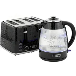 WASSERKOCHER-TOASTER SET aus Kunststoff Edelstahl Schwarz