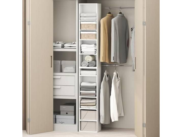Furinno PASIR 10-stufiges Schranksystem mit verstellbaren offenen Regalböden, stapelbar, 30,5 cm breit, für Kleiderschrank und Schlafzimmer, Weiß