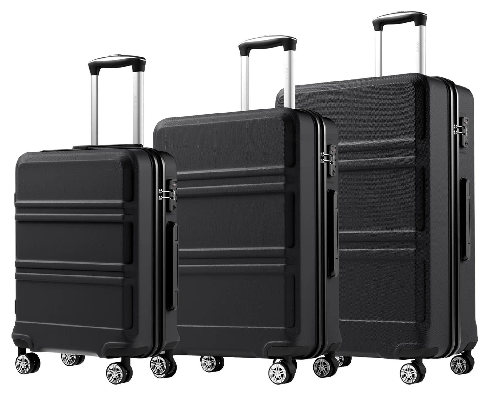 Kofferset - 3-teiliges Hartschalenkofferset - ABS - 51/61/71 cm - 360° leise Doppelrollen - TSA-Zahlenschloss - Stapelbar - Schwarz