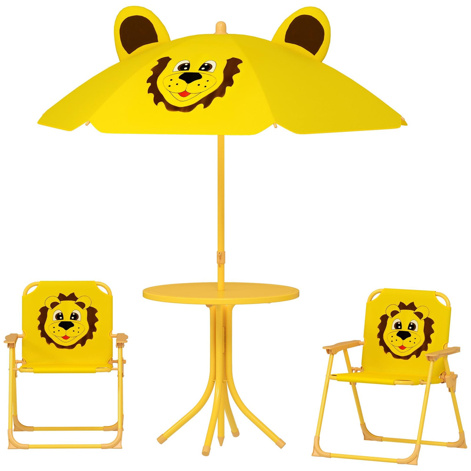 AIYAPLAY Kinderspeelset voor in de tuin met bankje, inklapbare stoelen en parasol