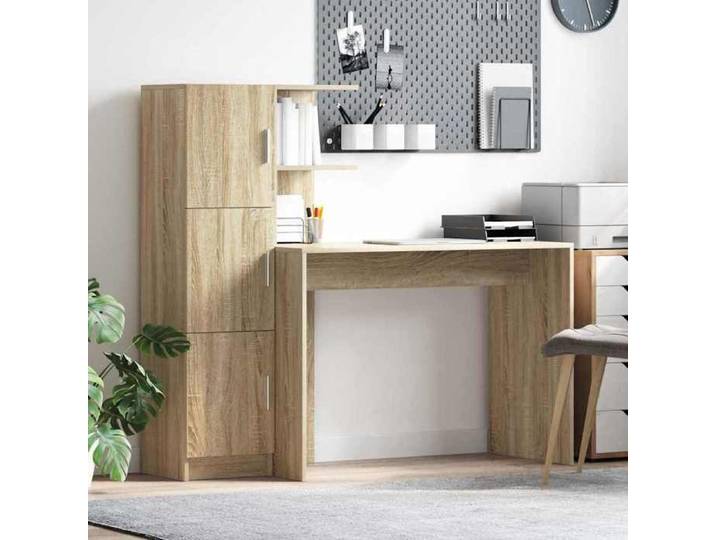 NEW 2026  Bureau lot de 2 avec Haut meuble Entretien facile Chêne Sonoma 133.5x50x124 cm L1547