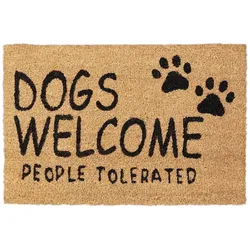 Relaxdays Fußmatte Kokos, "Dogs Welcome", 60 x 40 cm, gummiert, widerstandsfähig, innen und außen, Türvorleger, natur