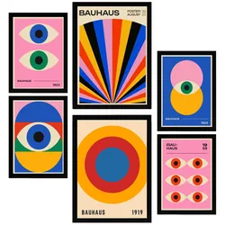 POSTER Set Mit 6 Geometrische Bauhaus Formen & Augen A3 & A4 Schwarzer Rahmen