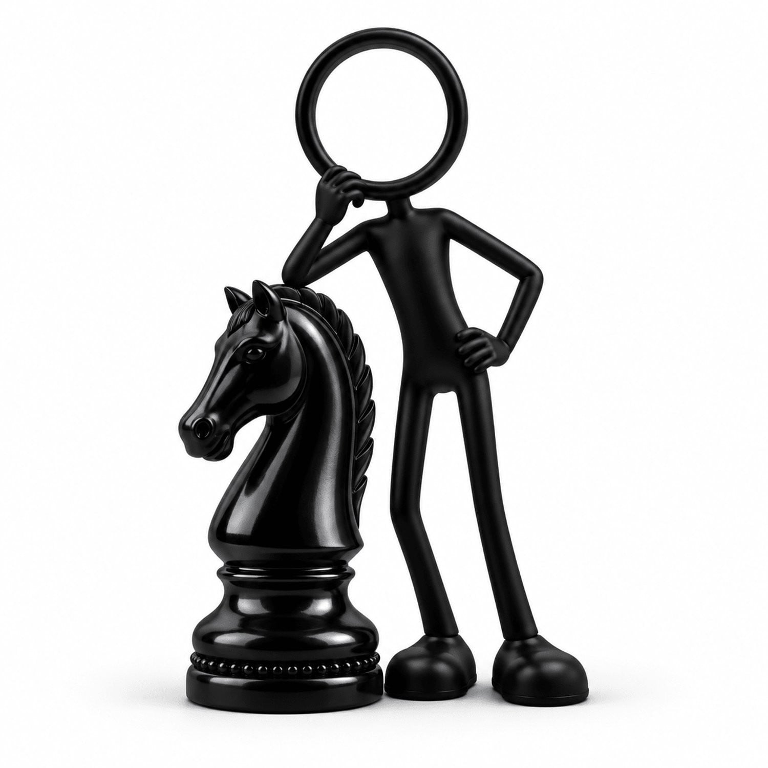 Stickyman Schaker met schaakpaard - zwart - 20 cm