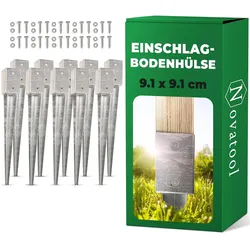 Novatool, Zaunpfosten + Pfähle, 10x Einschlagbodenhülsen-Set 91x91x750mm Bodenhülse Sonnenschirm Pfostenträger Zaunpfosten