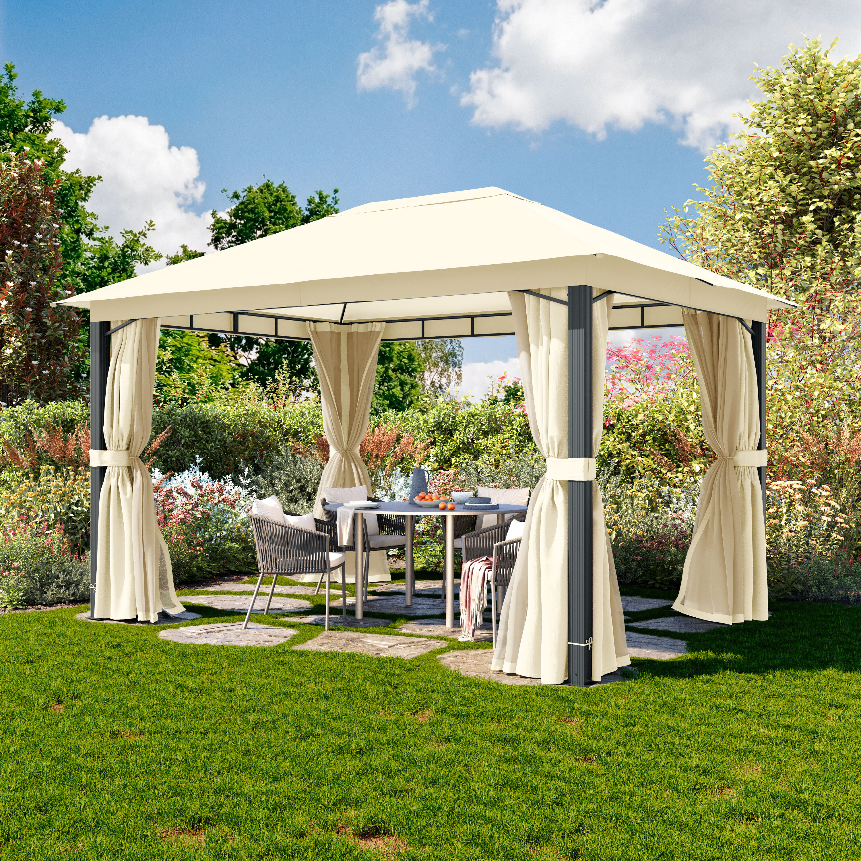 TOOLPORT 3x4 m Softtop Gartenpavillon, inkl. 4 Seitenteile, champagnerfarben - (300685)