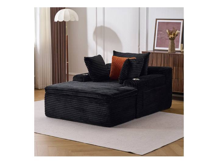 CANMOV Schlafsofa Vielseitiger Lounge-Sessel mit Liegefläche, Kissen und Getränkehaltern, Klein Sofa mit Bettfunktion, 113*164*63cm, 300kg tragbar